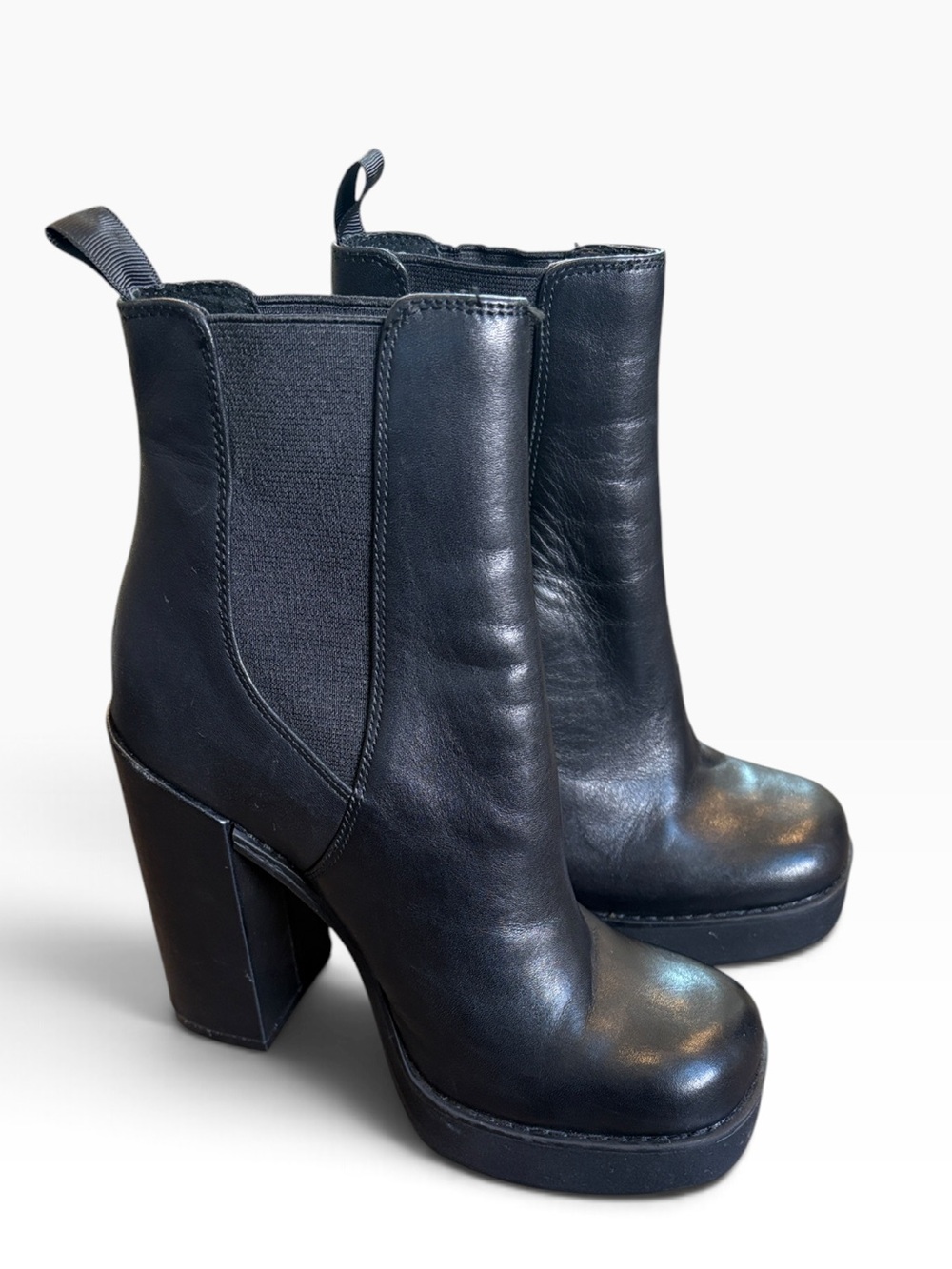 Steve Madden Triple Leather Chelsea Boots Women’s 6 Black Platform